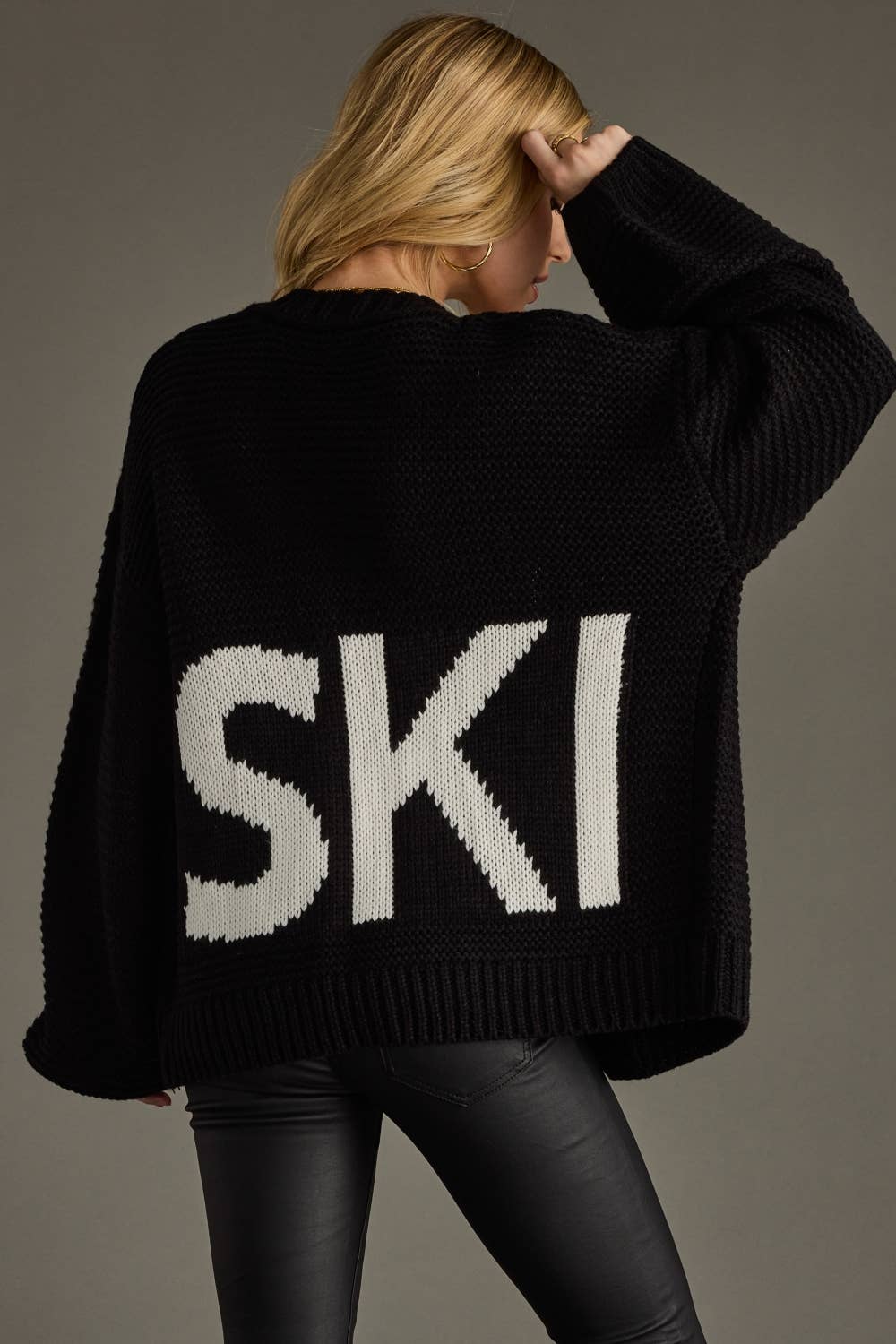 Black Ski Knit Cardigan - alternate product view at Vogue Villa
