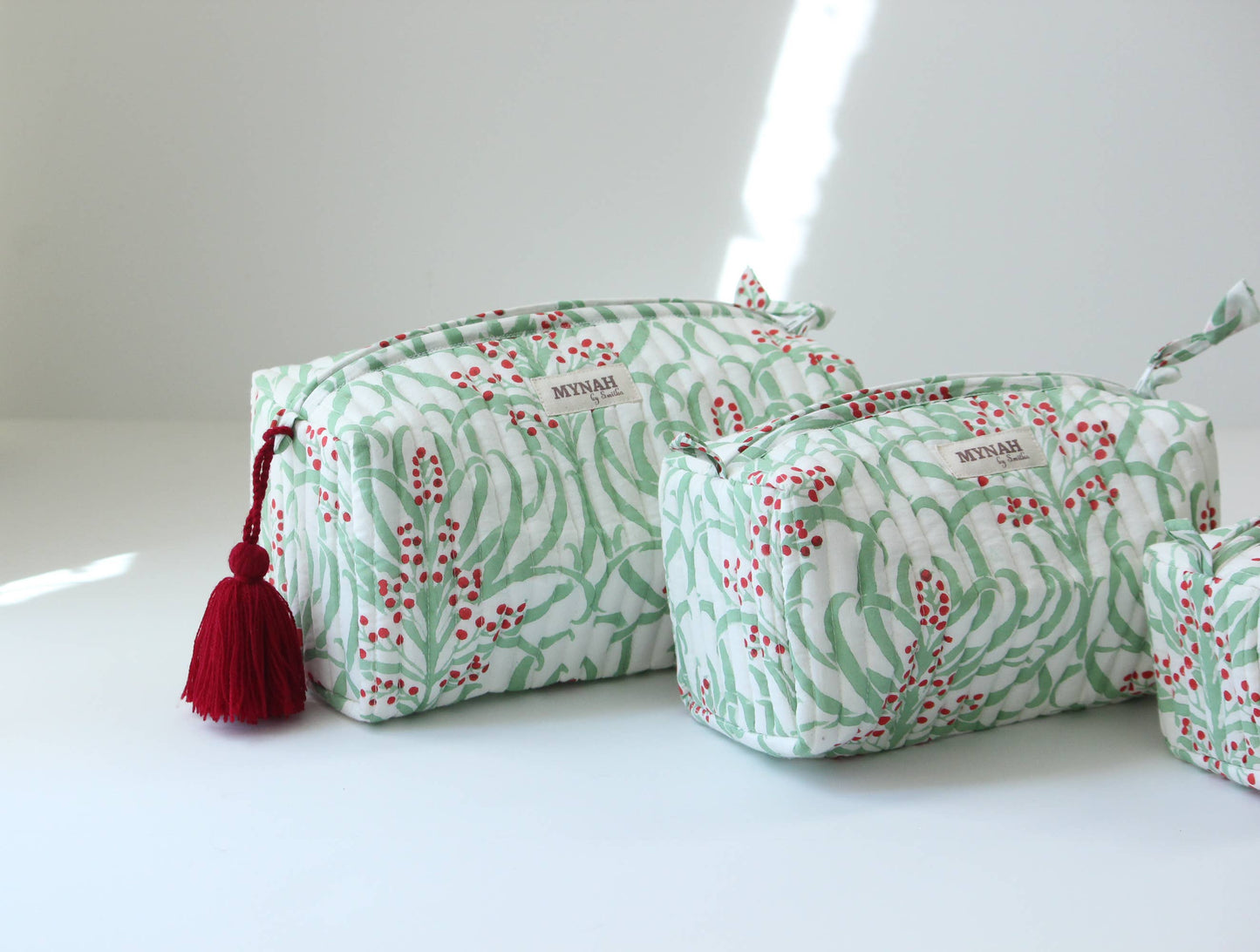 Holiday berries floral travel/make up/organizer/ bag-Set of 3