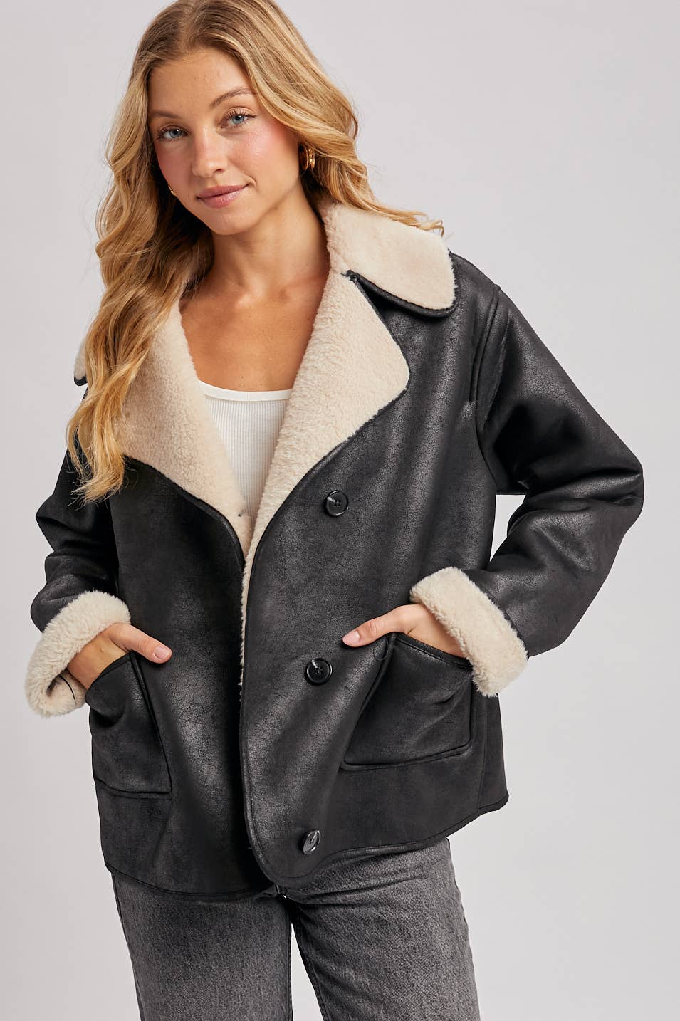 Shearling Faux Leather Coat