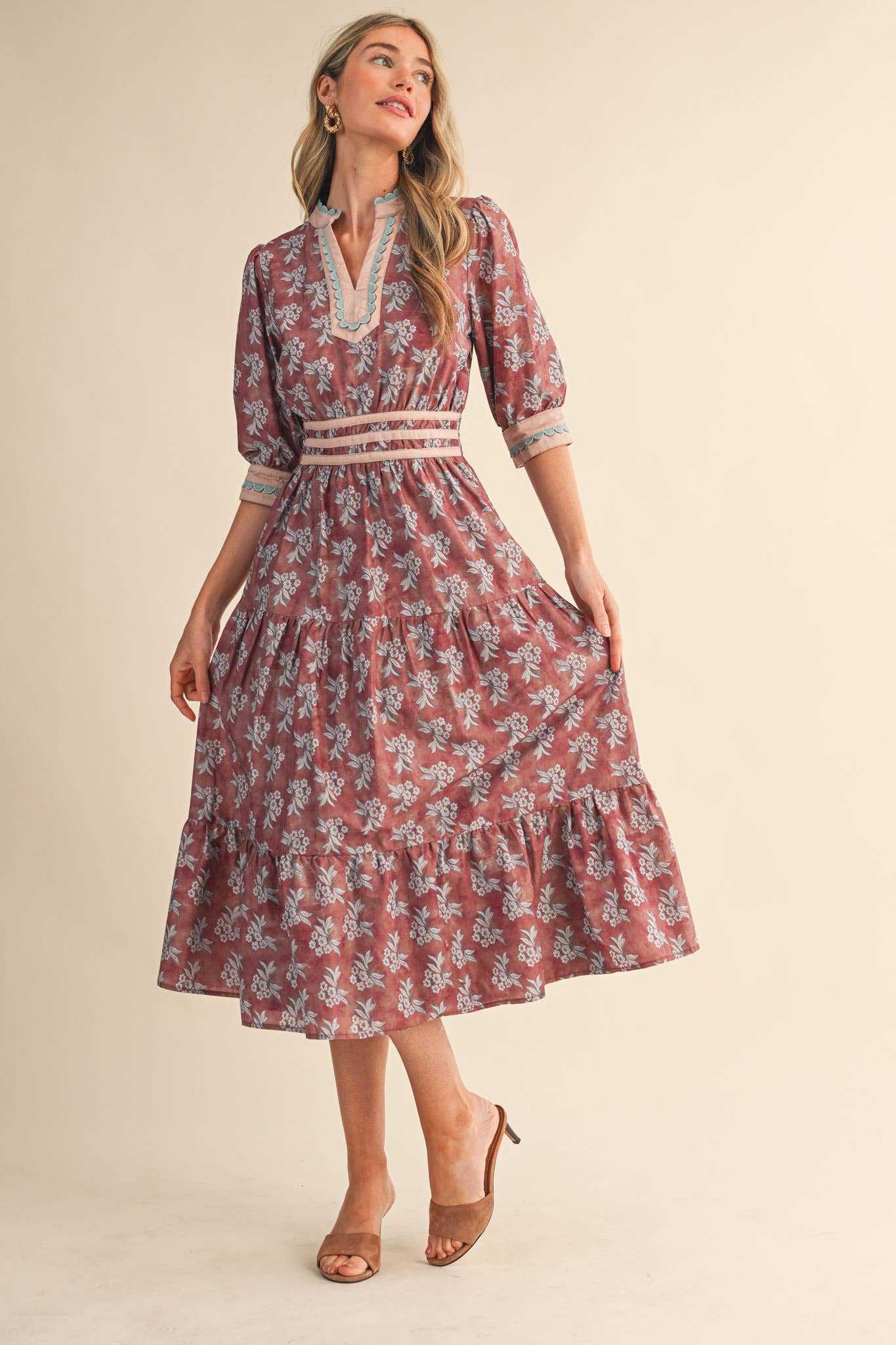 Blossom & Blue Scallop Midi Dress