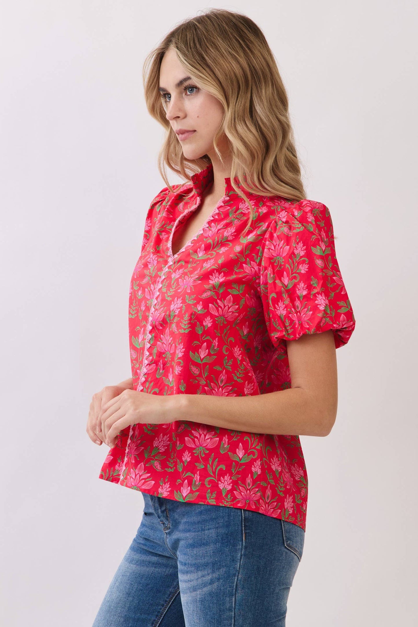 Floral Print Puff Sleeve Blouse