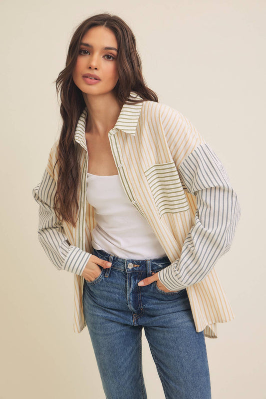 Mixed Stripe Button-Down Shirt