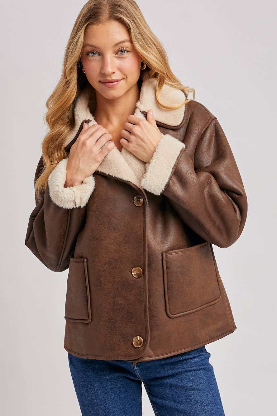 Shearling Faux Leather Coat