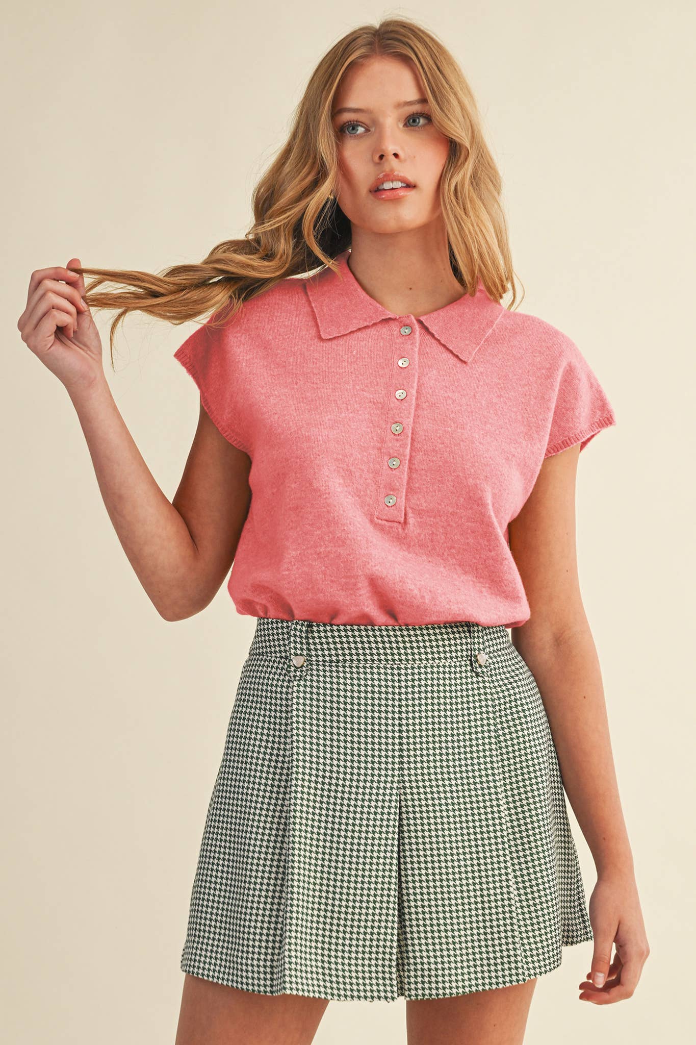 CAP SLEEVE COLLARED SWEATER