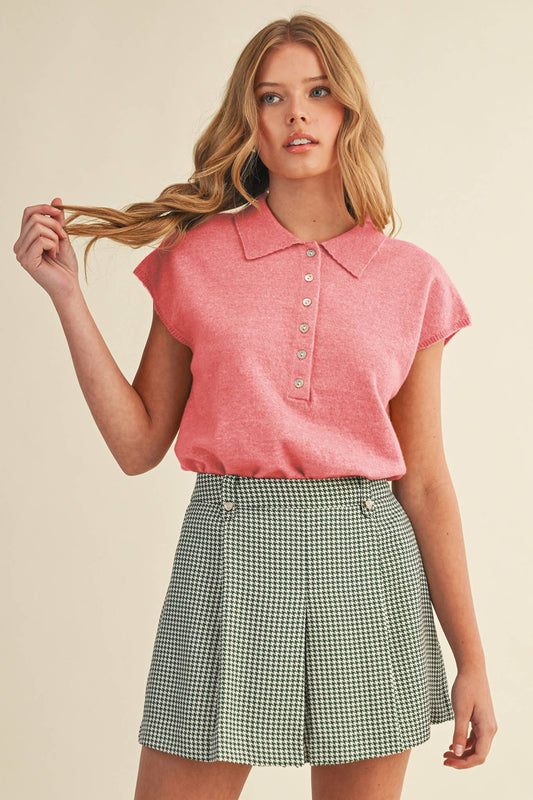 CAP SLEEVE COLLARED SWEATER