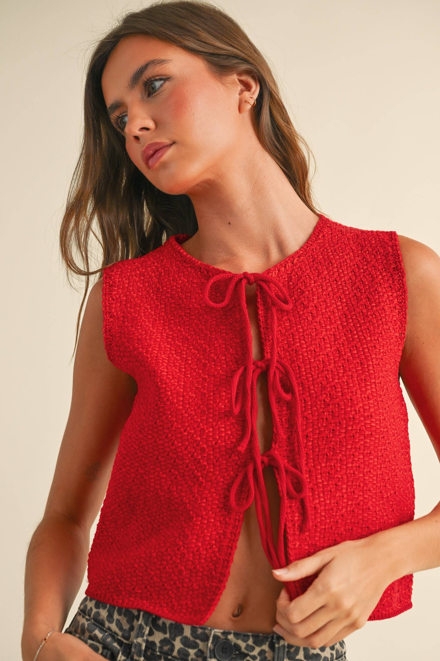 Crimson Knitted Tied Front Cardigan