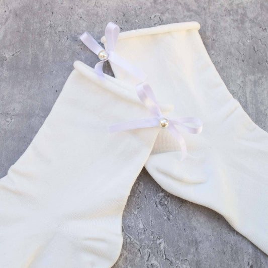 Romantic Ribbon Pearl Socks