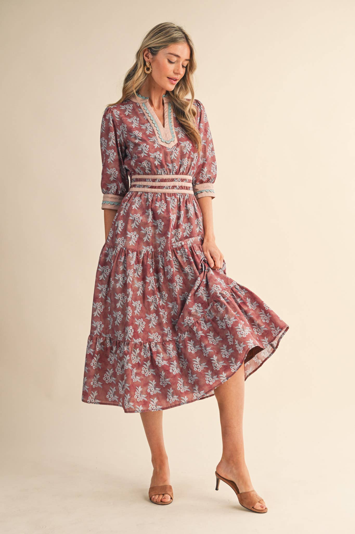 Blossom & Blue Scallop Midi Dress