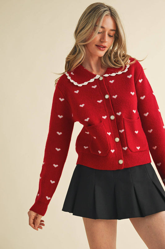 Doll Collar Heart Cardigan