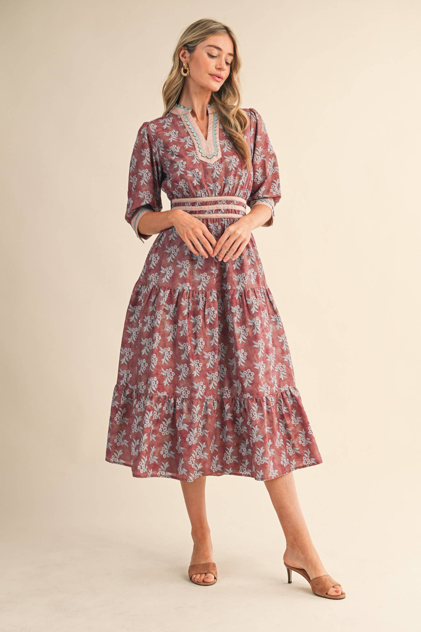 Blossom & Blue Scallop Midi Dress