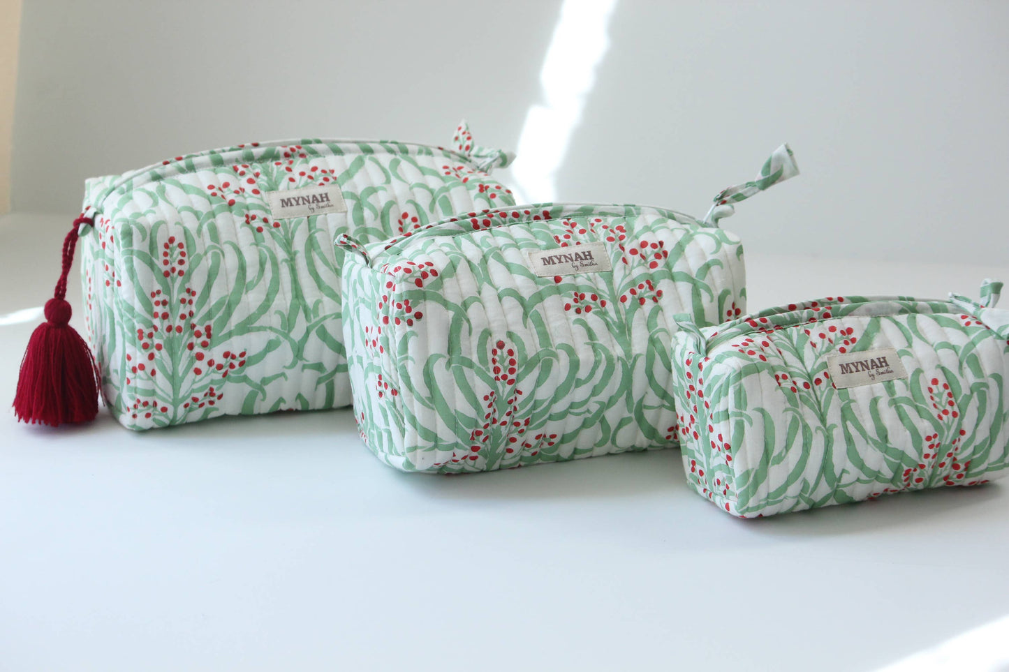 Holiday berries floral travel/make up/organizer/ bag-Set of 3