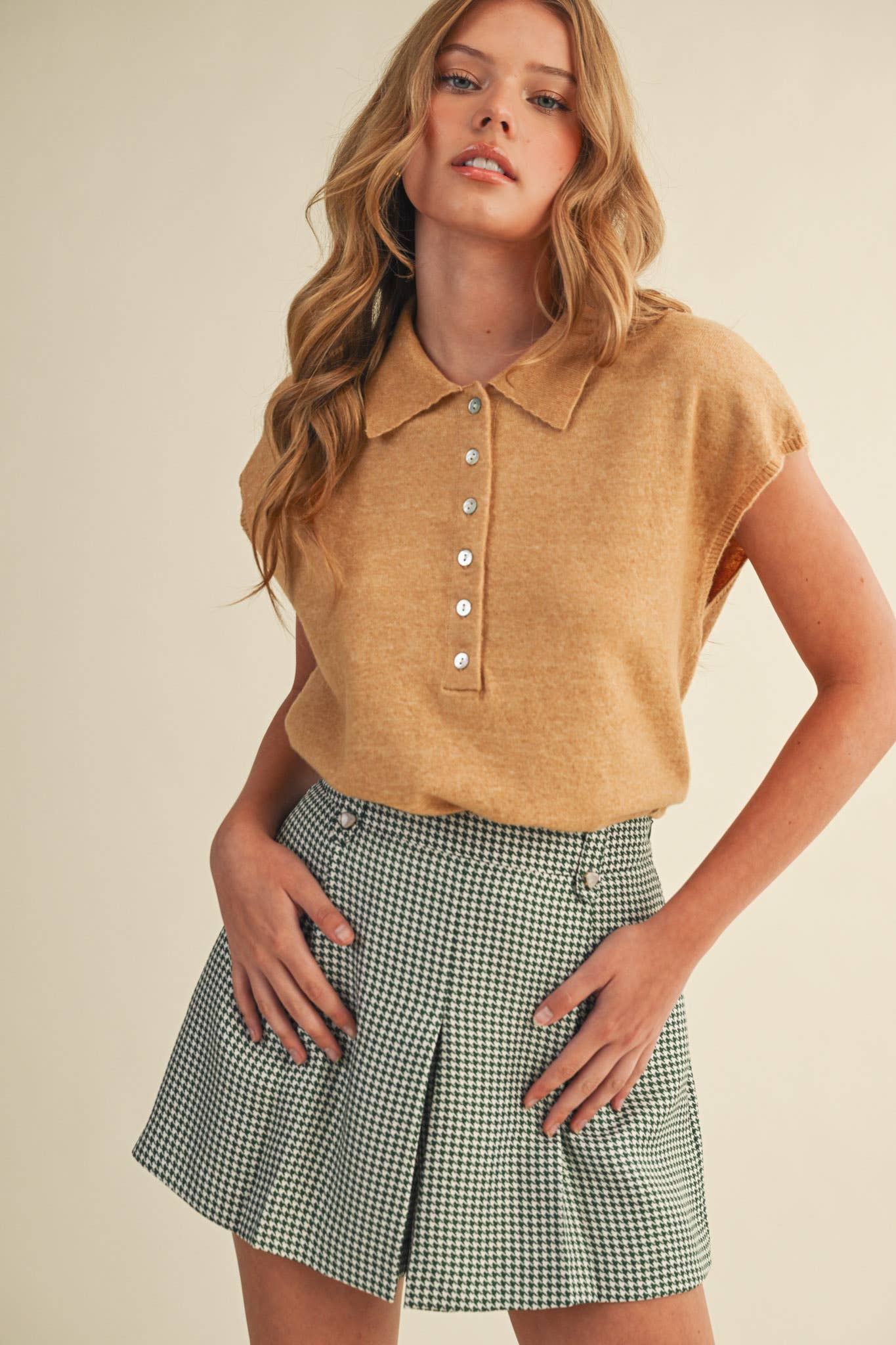 CAP SLEEVE COLLARED SWEATER