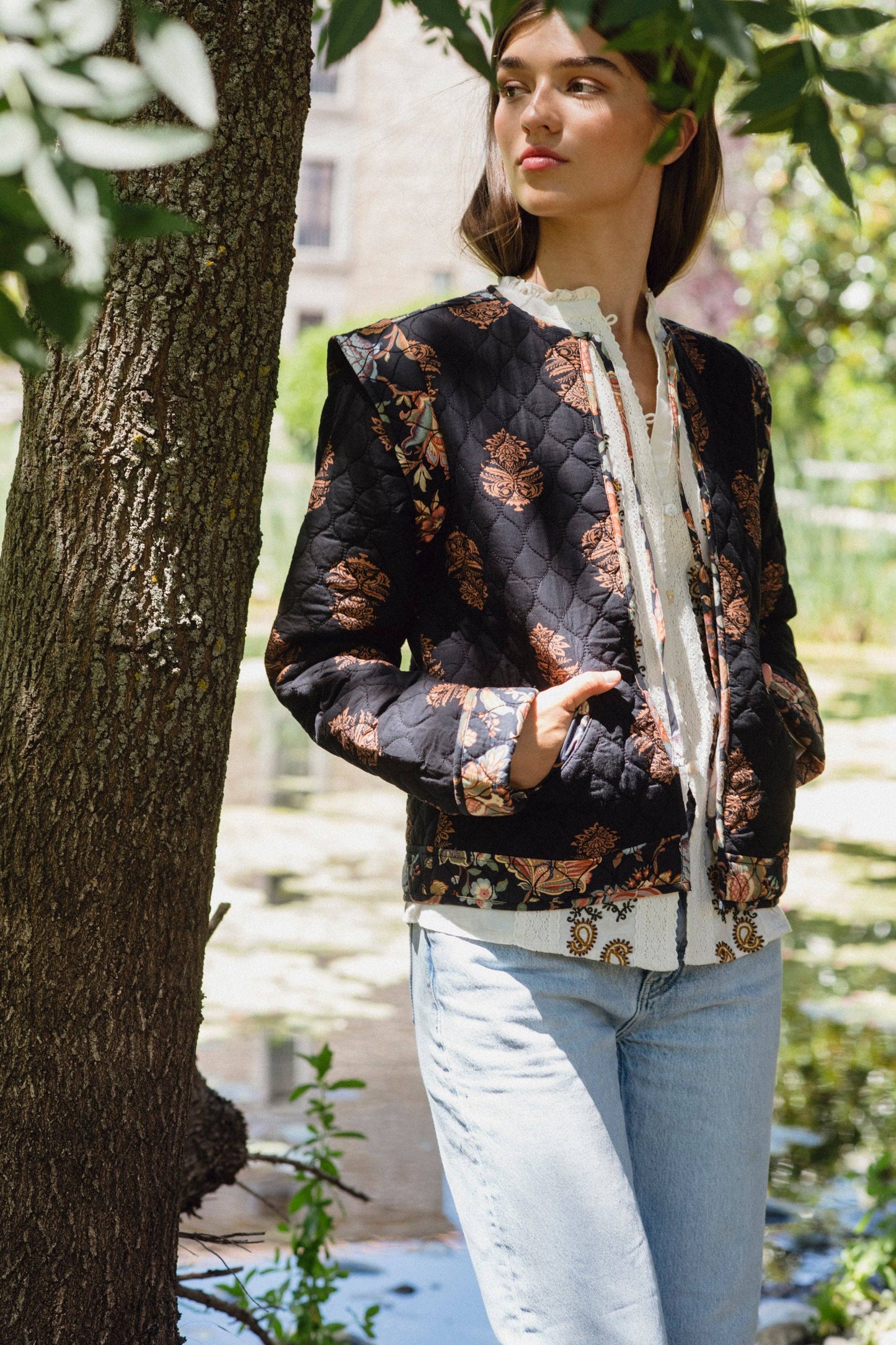 Quilted Block Print Jacket
