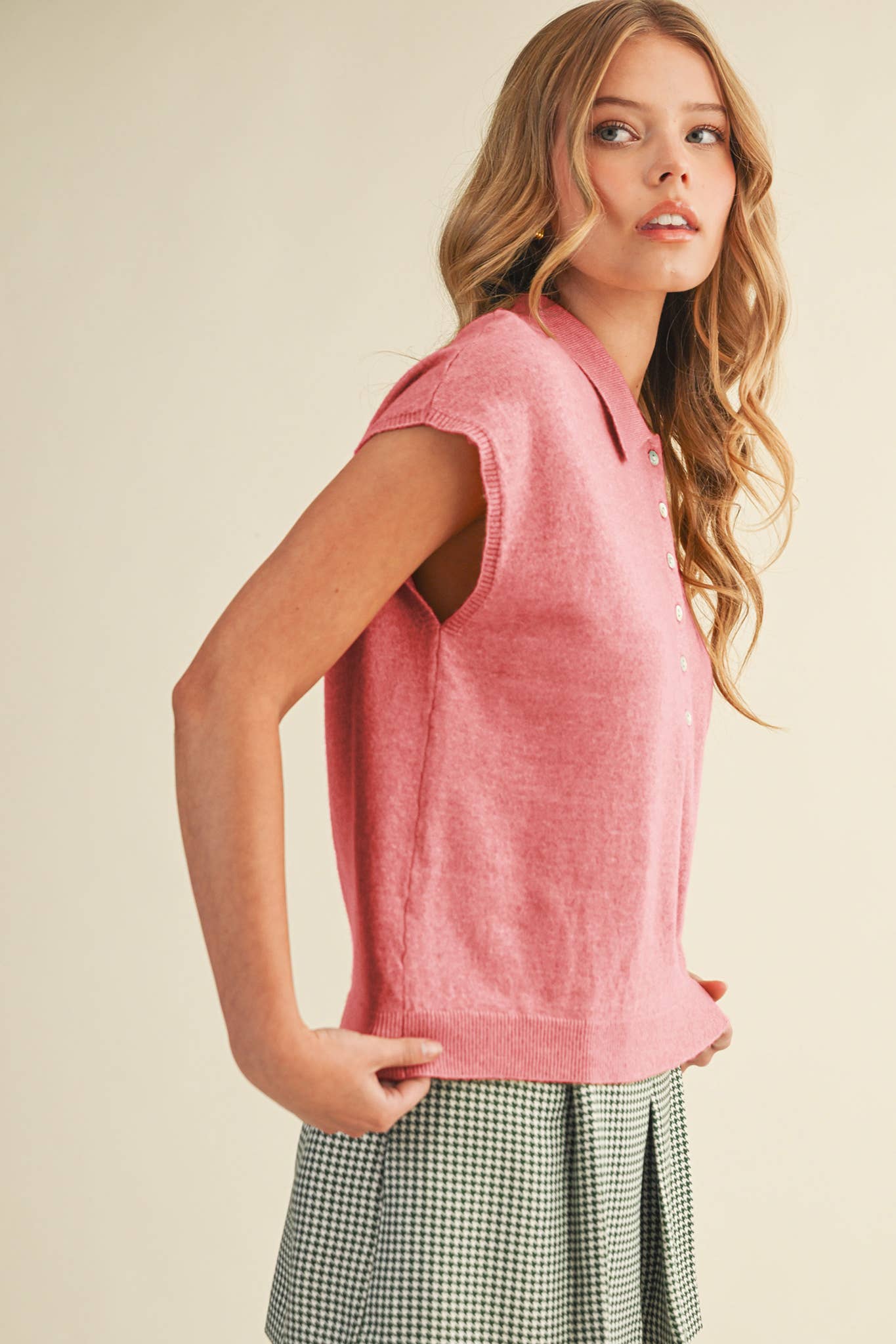 CAP SLEEVE COLLARED SWEATER