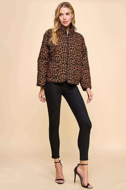 Cheetah Print Front Zip Up Jacket