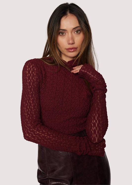Sistine Tale Top - Fall Lace Mesh Knit Merlot