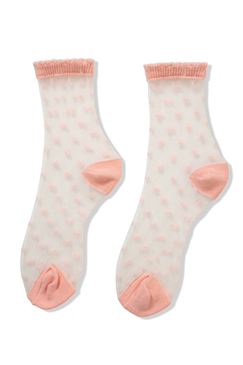 Sheer Polka Dot Mesh Lace Crew Socks