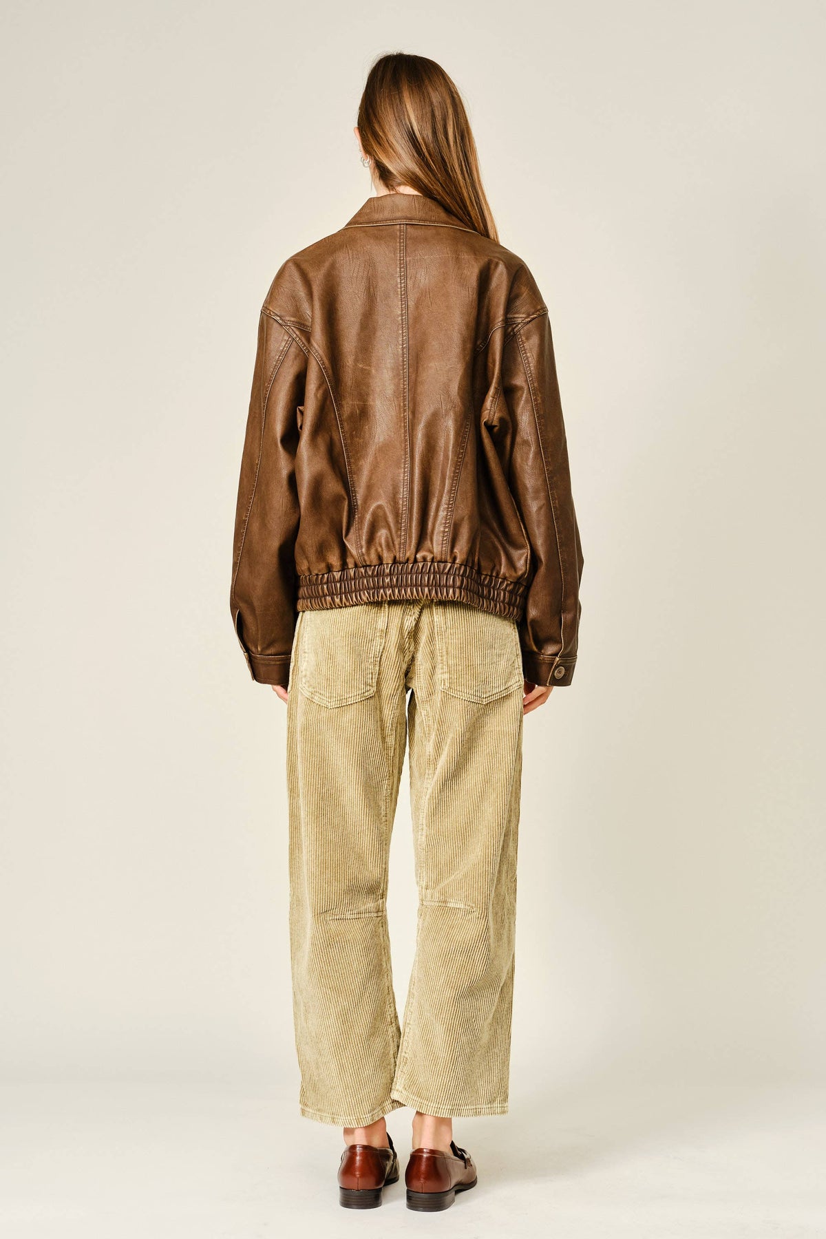 Barrel Corduroy Pants with Tie-Waist