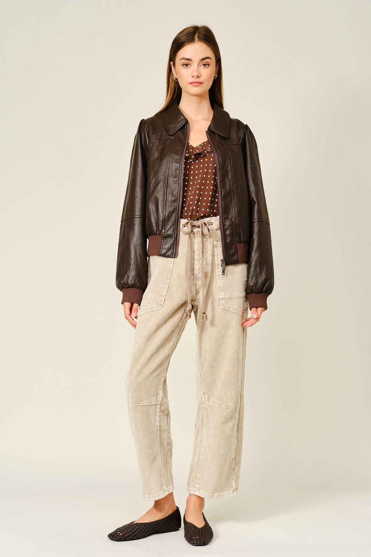 Barrel Corduroy Pants with Tie-Waist
