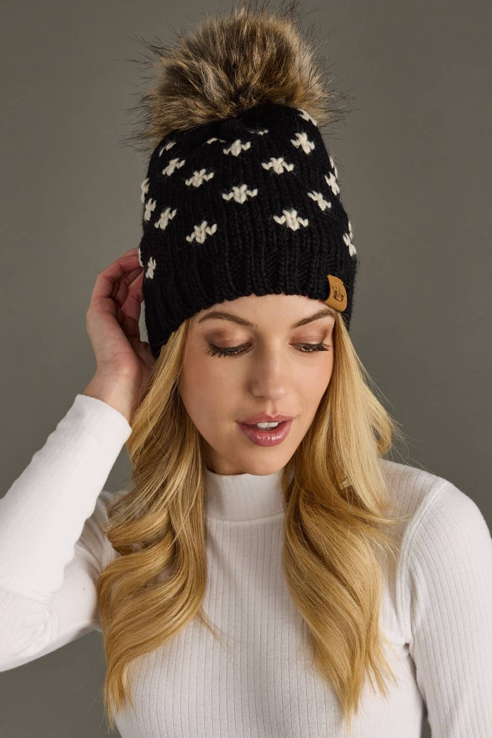 Black Fleur-De-Lis Pom Hat