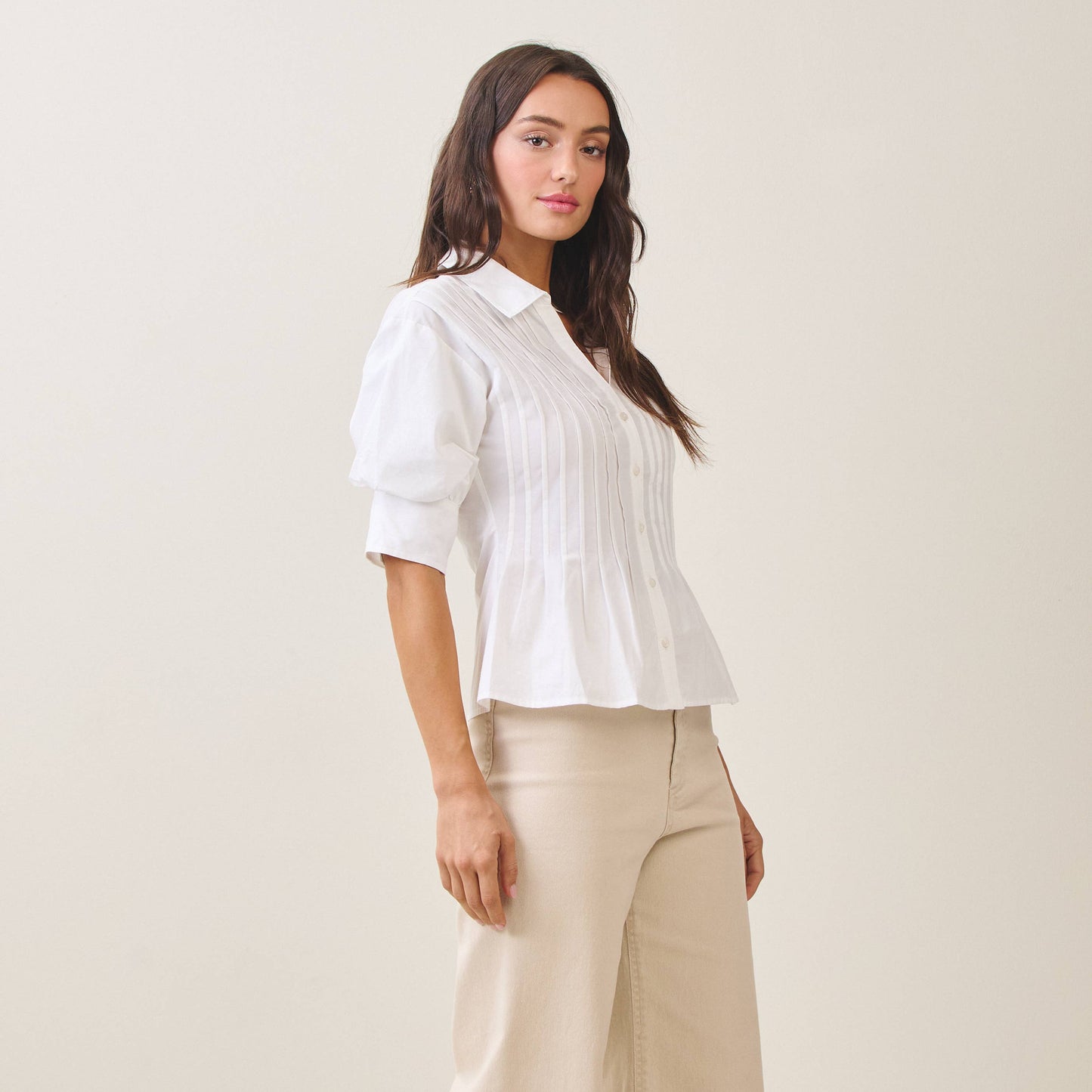 Belle Madison Pleated Poplin Blouse - alternate product view at Vogue Villa