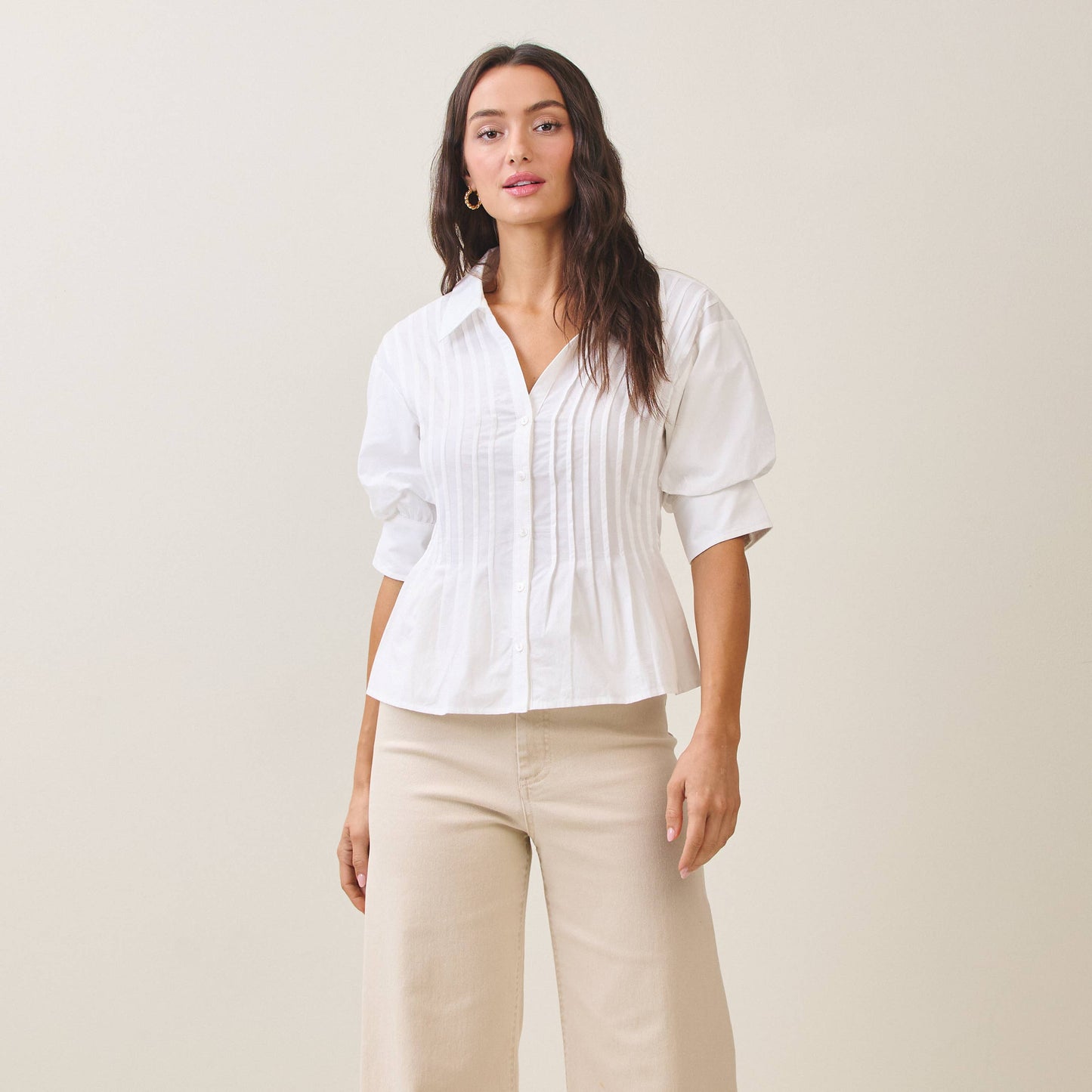 Belle Madison Pleated Poplin Blouse - alternate product view at Vogue Villa
