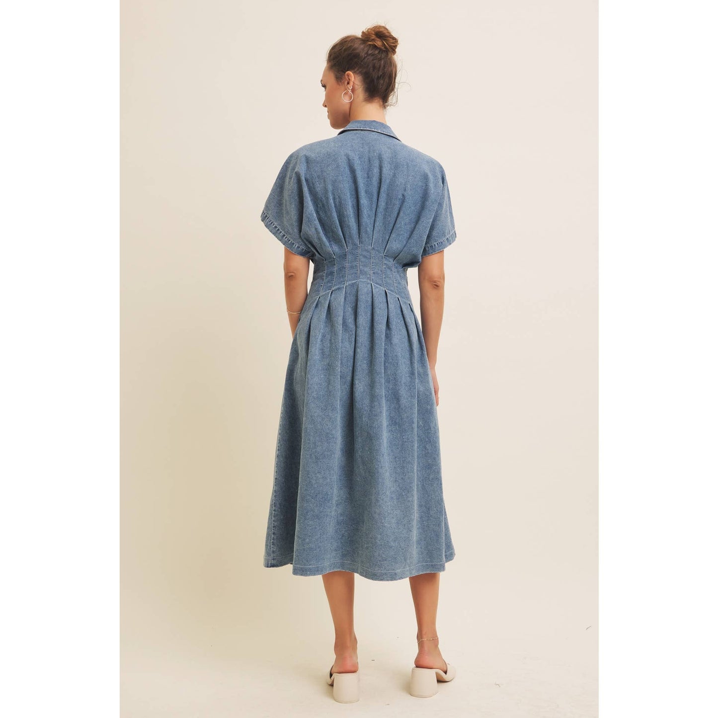 Denim Pleated Midi Dress
