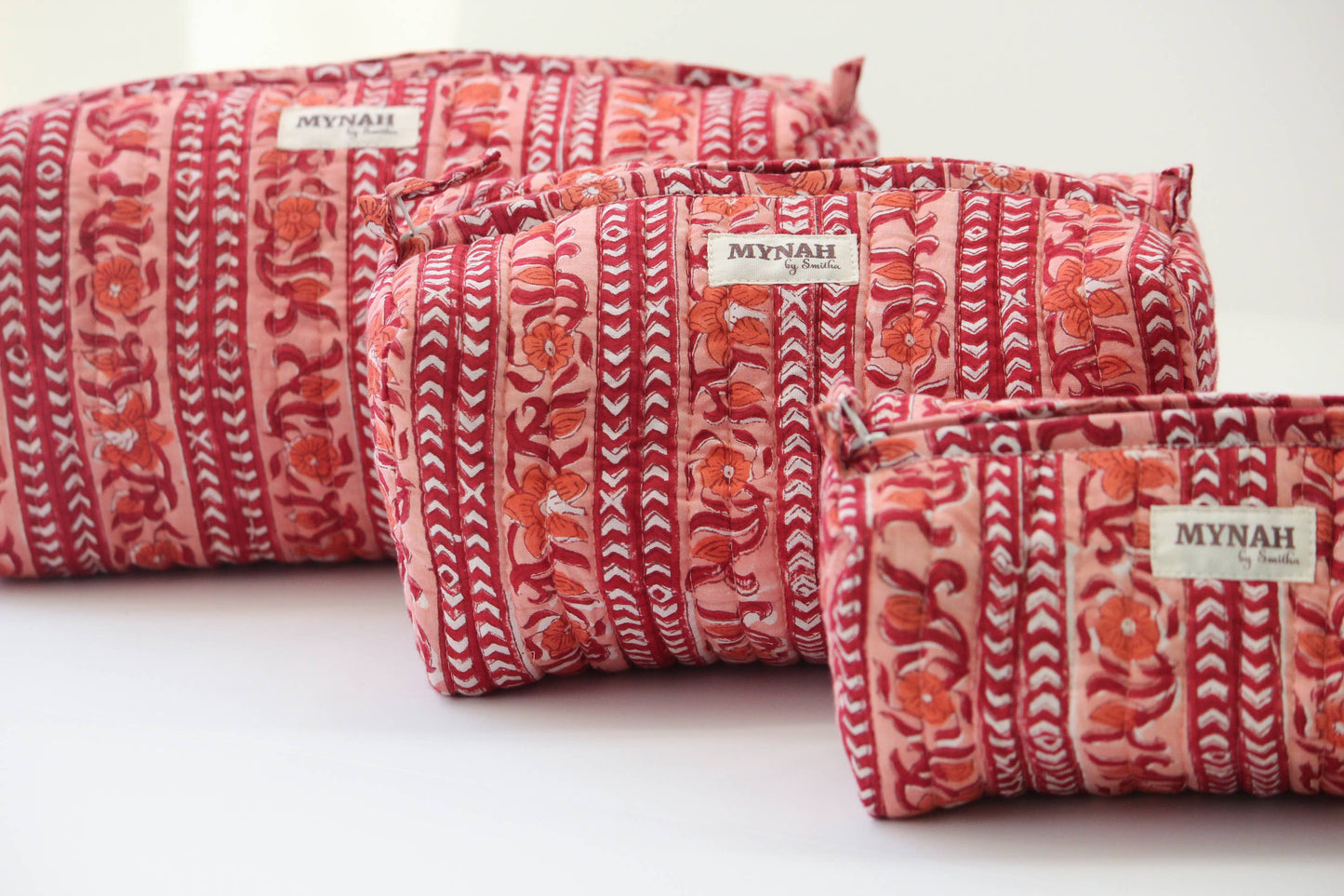 Terracotta stripes travel/make up/organizer/bag-Set of 3