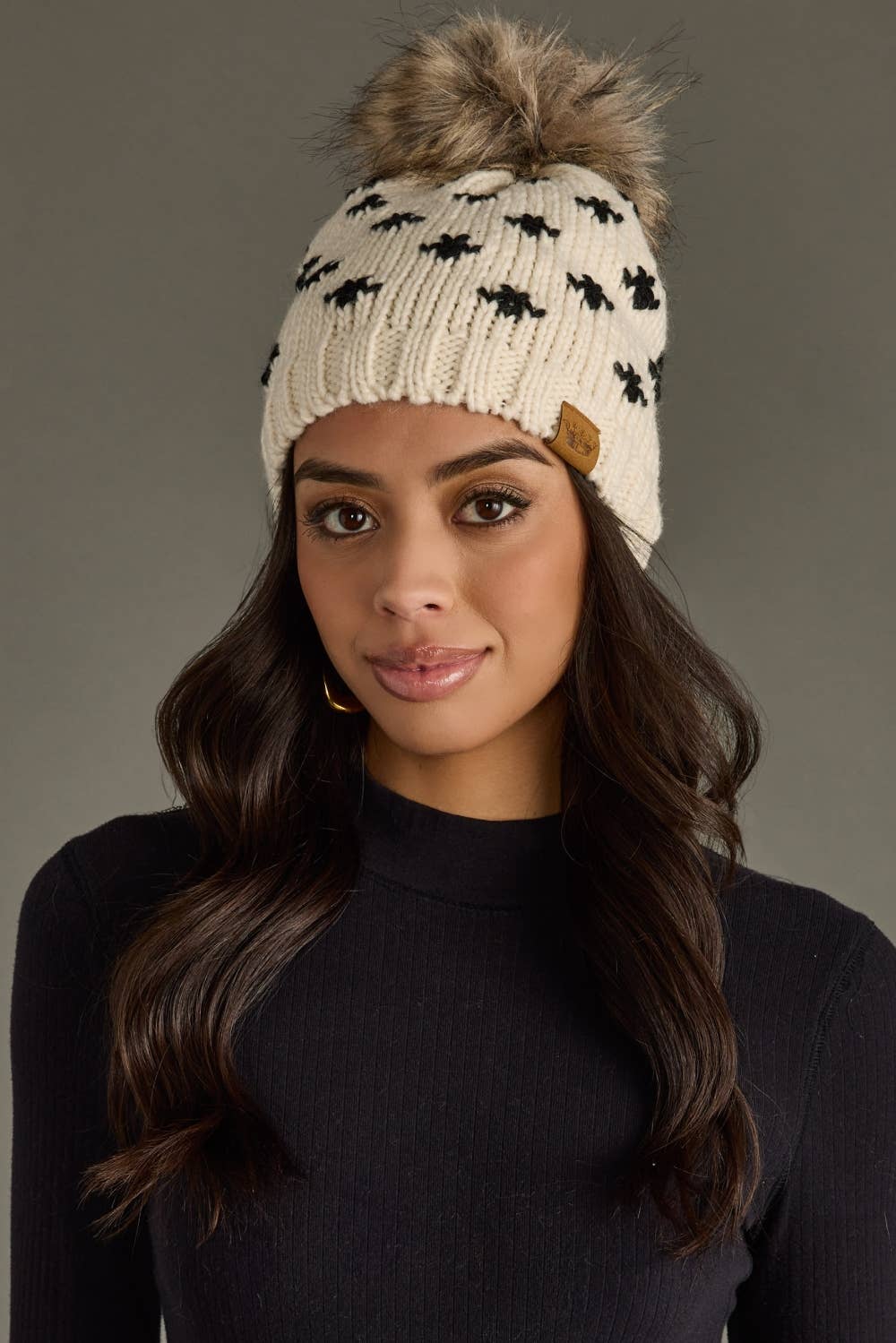Cream Fleur-De-Lis Pom Hat