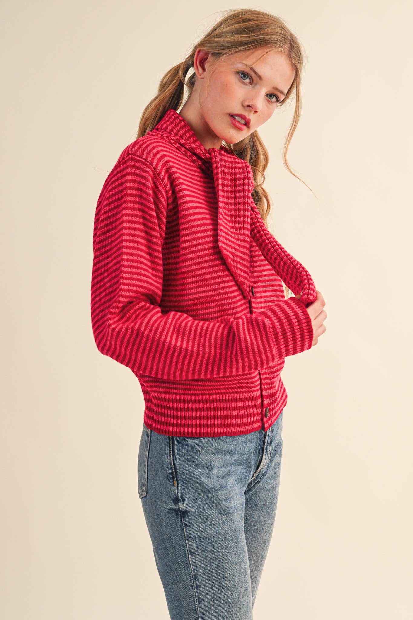 Striped Tie Neck Cardigan