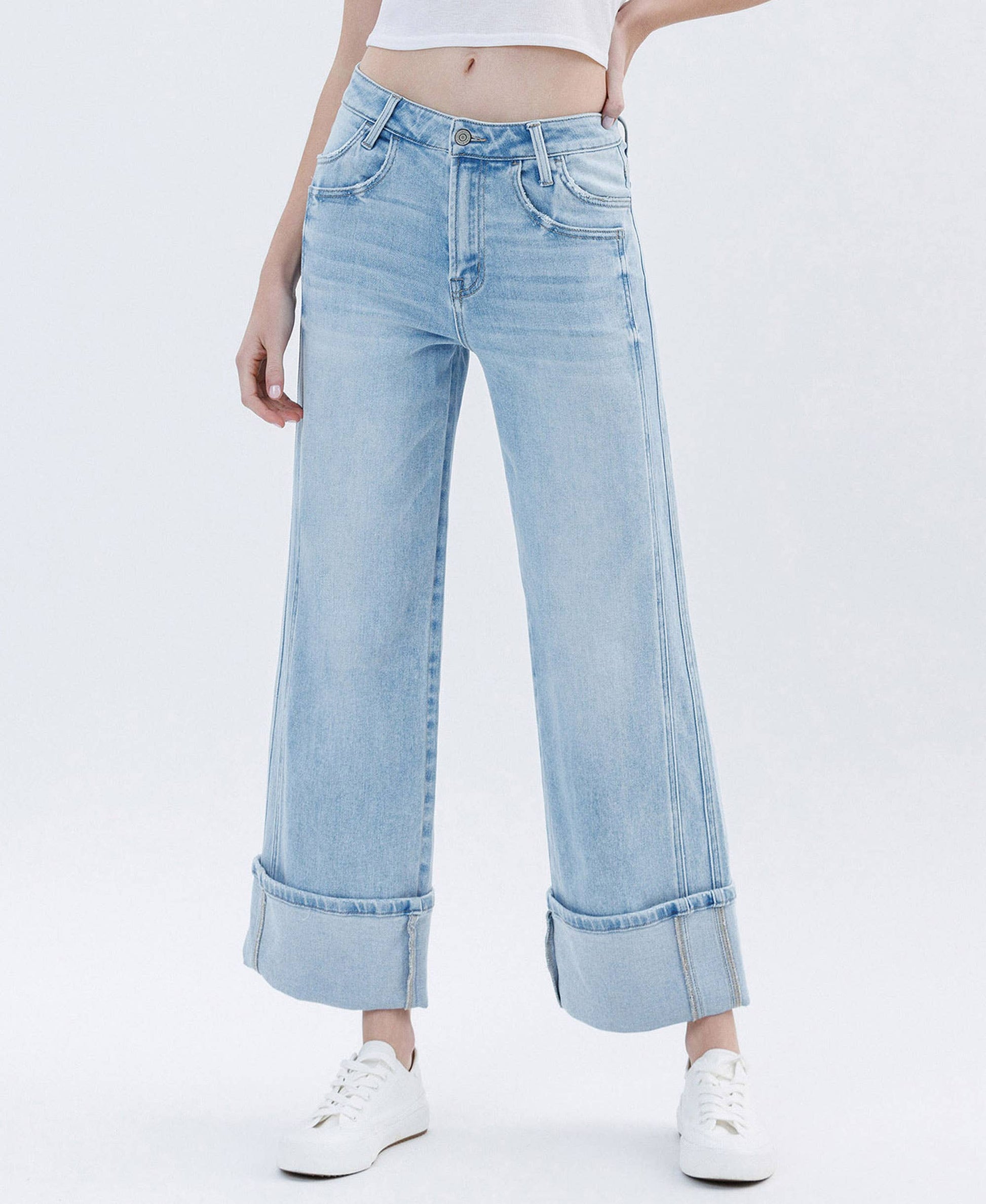 High-Rise Cuffed Denim Jeans - alternate product view at Vogue Villa