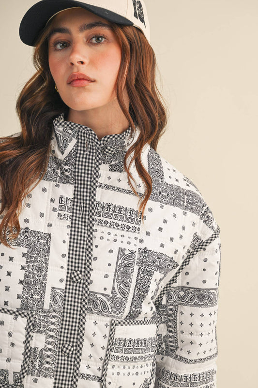 Bandana Patchwork Quilted Jacket - alternate product view at Vogue Villa