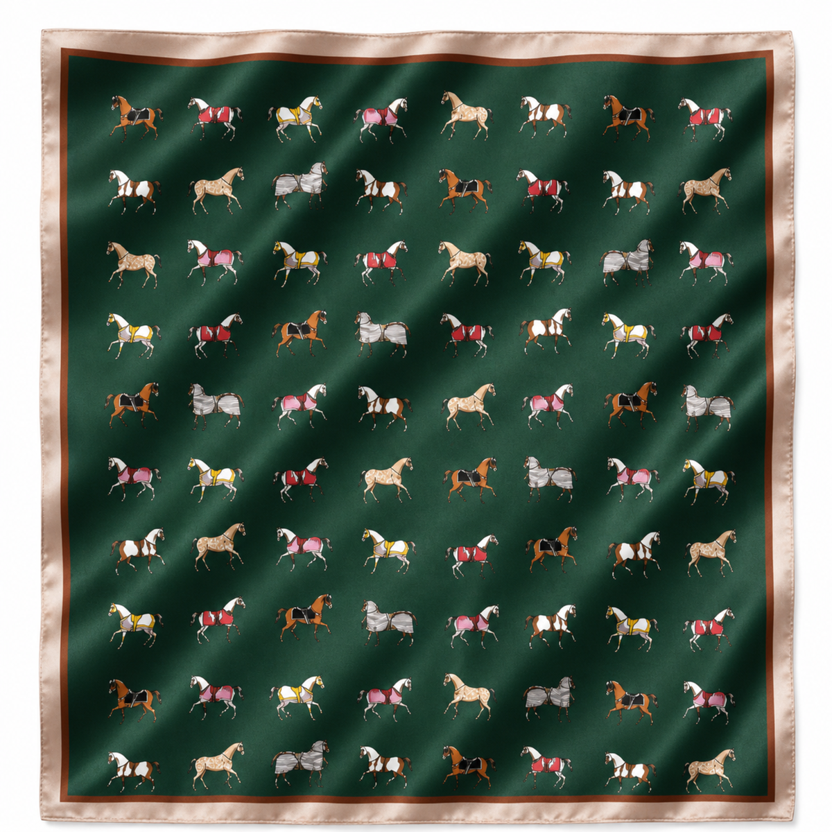 Equestrian Horse Print Satin Square Scarf - Classic Preppy